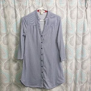 Blue and white striped 1/4 sleeve long top/dress